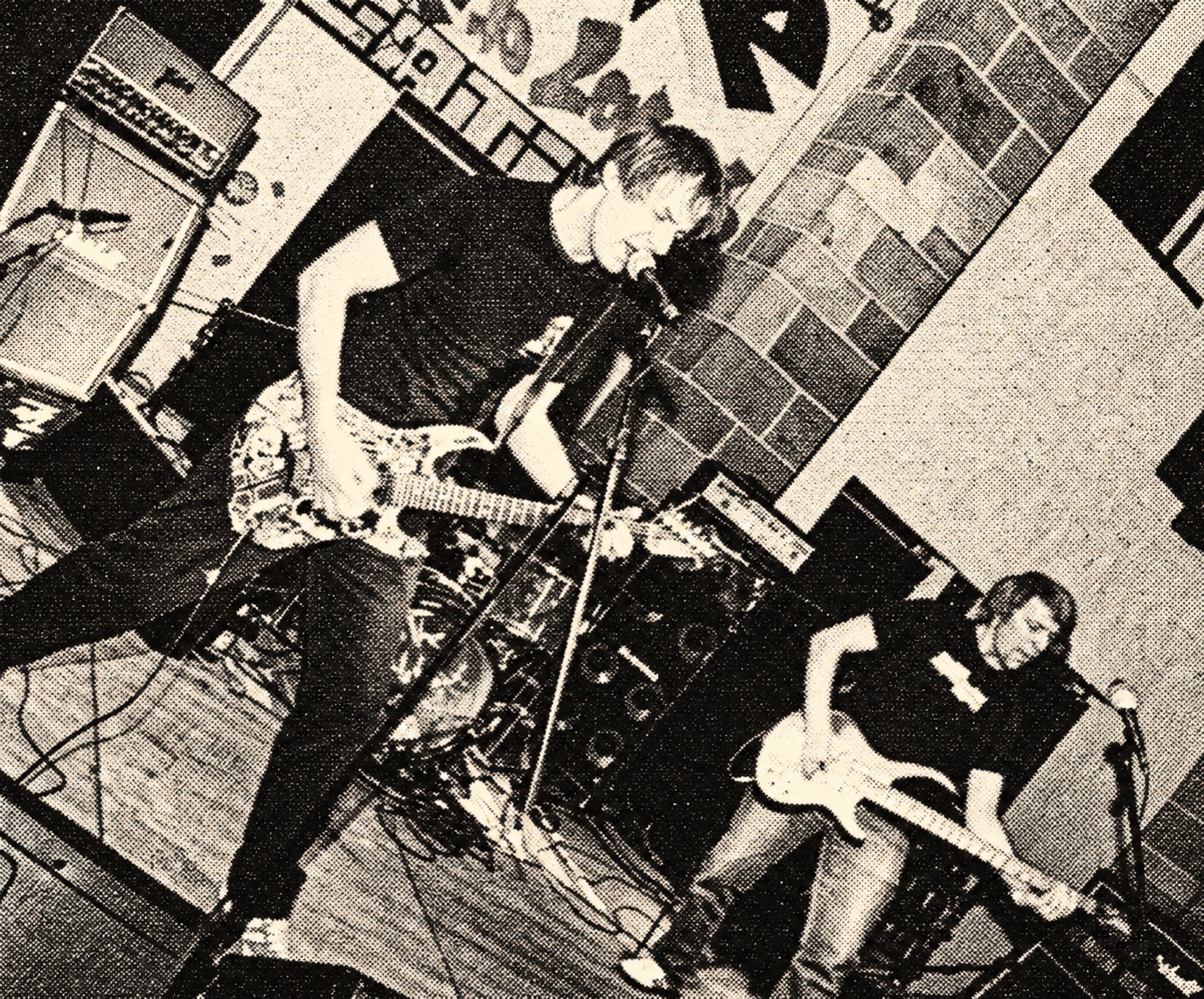 Jumpin' Juice live, photographed at an angle — black-and-white halftone